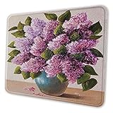 Ölgemälde Kunstwerk eines Frühlingsstraußes in einer Vase Lila Muster Textur Genähte Kanten Gaming Mauspad mit rutschfester Gummiunterlage für Laptop