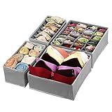 Baodan BH-Unterwäsche Schublade Organizer Teiler Kit, Set von 4 Stoffkleiderschrank-Organisatoren Faltbare Schrank-Aufbewahrungsboxen Schrank Organizer für Socken, BHs, Schals, Taschentücher (grau)