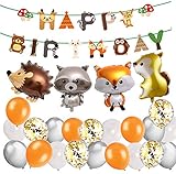 MAKFORT Kindergeburtstag Deko Happy Birthday Girlande und lustig Tier Folienballons Konfetti Luftballons Grün für Kindergarten Dekoration Urwald Party Geburtstag Mädchen Junge (lgel)