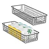 mDesign 2er-Set Allzweckkorb – flexibler Aufbewahrungskorb aus Metalldraht – kompakter, robuster Drahtkorb mit Griffen – universelle Gitterbox für Küche, Speisekammer und andere Räume – mattschw