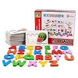 Fesjoy Buchstabenpuzzle aus Holz,Holzbuchstaben Puzzle Matching Game Alphabet Karteikarten Vorschule Pädagogische Montessori Spielzeug für Jungen Mädchen ab 3 J