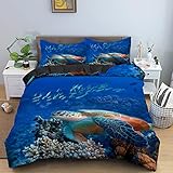 Bettwäsche Bettbezug 3D Bett Set für Kinder 3 Teilig Mikrofaser 220 x 240 cm Bettbezüge mit 2 Kissenbezug 80 x 80 cm (Tierschildkröte 2)