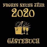 FROHES NEUES JAHR 2020: Cooles schwarzes Eintragebuch mit Sekt-Motiv in GOLD GLITTER für die Gäste auf eurer SILVESTER-PARTY