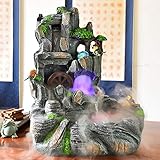 Zimmerbrunnen Fengshui Rad Glück Dekoration Harz Artificial Berg Stein Desktop-Brunnen und Fisch-Behälter mit Wasserpumpe Geeignet for Wohnzimmer Schlafzimmer Büro Terrasse Innenwasserb