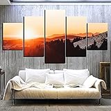 QQWER Kunstdruck Auf Leinwand, 5 Stück Leinwanddrucke Naturlandschaft Monte Grappa Bilder Auf Leinwand Wandkunst Für Zuhause Büro Weihnachten Geburtstag