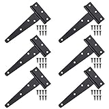 KINDPMA 6psc T-Scharnier Schwarz Dreieck Scharniere Türscharnier Schwerlast Scharniere 6 Zoll Kreuzgehänge Gartentorband Torscharnier mit 42 pcs Schrauben für Gartentore Scheunentore Schupp