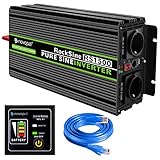 1500W KFZ Reiner Sinus spannungswandler-Auto Wechselrichter 24v auf 230v Umwandler-Inverter Konverter mit 2 EU Steckdose und USB-Port - inkl. 5 Meter Fernsteuerung Spitzenleistung 3000 W