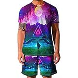 URVIP Herren Sommer Zweiteiler Sternenhimmel Mit der Menschlichen Figur 3D Bedrucktes Cooles Short-Jogginganzug Trainingsanzug Kurzarm T-Shirt Shorts Set Gym Outfit Multi-11 6XL