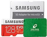 Digi-Wipe 128GB Micro-SD-Speicherkarte Evo Plus für Samsung Galaxy S7, S7+, S8, S8+, S9, S9 Plus, S10, S10e, S10+ inklusive Mikrofaser-Reinigung