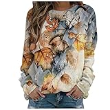 Modischer Pullover für Damen, langärmelig, lockere Batikfärbung, bunte Pullover, Sweatshirts, Xwy01#Gelb, 48