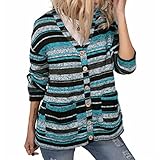 KXZD Damen Regenbogen Strickjacke Cardigan Pullover Langarm Mehrfarbig Gestreifter Pullover Vorne Offene Jacke Herbst Winter Strickpullover Cardigan Bluse Windjacke Warmer Übergangsjack