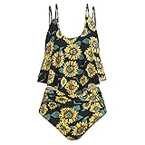 Zweiteilig Bikini-Set, Sonnenblumenmuster Frauen Drucken Push-Up Gepolsterter BH Beach Bikini Set Badehose Sonnenblume Druck Spaghetti-TräGer Flacher Winkel Gepolstert Bikini Set 2022