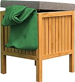 EISL BMBA02-WKBH Bambus Badhocker mit Wäschesammler, Wäsche Hocker mit Sitzfläche, Badezimmer Hocker Holz, Badmöbel zum Sitzen, Hellbraun, (B x H x T): ca. 39 x 52 x 39