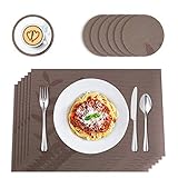 Karanice Platzsets Tischset 6 Set Platzdeckchen Abwischbar Tischuntersetzer 45 x 30 cm mit Glasuntersetzer aus PVC für Küche Zuhause Restaurant Sp