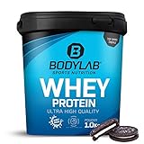 Protein-Pulver Bodylab24 Whey Protein Cookies & Cream 1kg, Protein-Shake für die Fitness, Whey-Pulver kann den Muskelaufbau unterstützen, Hochwertiges Eiweiss-Pulver mit 80% Eiweiß, Asp