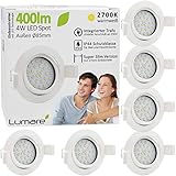 6x Lumare LED Einbaustrahler 4W 400lm 230V IP44 Ultra flach Wohnzimmer, Badezimmer Einbauleuchten weiss rund, 68mm EinbauØ Mini Slim Spot warmweiß