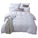Merryfeel 100% Baumwolle Garn gefärbt Seersucker Bettwäsche-Set, Bettbezug mit Kissenbezug - 137x200+1x50x75cm, Weiß