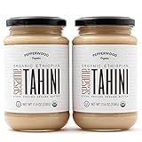 Bio-Tahini-Paste, Steingemahlen, äthiopische Sesam-Tahini-Paste, geschält, ungesalzt, ohne Gentechnik, glutenfrei, koscher, vegan, USDA-biologisch, erdnussfrei, Glas, 330 g (2 Stück)