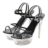 CYwinterB Transparent Sandalen Sexy High Heels Schwarz Golden Silber Frauen Plateau Pumpe Sommer- Peeping Zehen Kleid Frauen Schuhe zum zusammenkommen Party Nacht- Bar 35-46-Noir||43