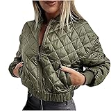 Kurze Jacke Damen Herbst Warmer Mantel Winterjacke Einfarbig Karierte Bluse Langarm Motorradjacke Bomberjacke mit offenem Reißverschluss Daunenjacke Strickjack