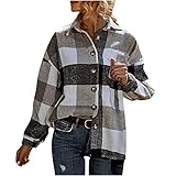 Bsemax 2021 Karierter Jacke Damen Herbst&Winter Classic,Mantel Kariert Damen,Karierte Jacke Damen,Kariertes Hemd Damen,Plaid Langarmhemd,Jacke Kariert Damen,Mantel Kariert Schwarz Weiss Braun S-XL