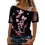 Tops für Frauen Kurzarm T Shirt Damen Grosse GröSsen Sommer Lässig Trendy Kurzarm Bedrucktes Casual Top Freizeit Lose Blusen Basic T Shirt Knopfausschnitt T Shirts Blusentop