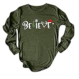 Weihnachts Langarmshirt Damen Oversized Mode Lose Rundhals Kurzarm Sommer Oberteile Vintage Drucken Bluse Streetwear Sport Oberteile Vintage Sweatshirt Teenager Mädchen Frauen Tunika Lang p