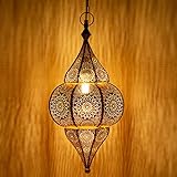 Orientalische Lampe Pendelleuchte Lunar Gold 40cm E27 Lampenfassung | Marokkanische Design Hängeleuchte Leuchte aus Marokko | Orient Lampen für Wohnzimmer Küche oder Hängend über den E