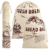 Ruisita 3 Stück Leinen-Brotbeutel in 3 Größen Brot-Aufbewahrungstasche Wiederverwendbare Kordelzug-Lebensmittel-Aufbewahrungstasche für Brot, D