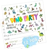 12x Dino Einladungskarten Kindergeburtstag, Dinosaurier Geburtstagseinladungen Einladungen für jungs Kinder zum Geburtstag Einschulung und Dino Kinderparty