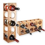 Gräfenstayn® Weinregal CUBE - stapelbar aus Bambus-Holz für 5 Wein-Flaschen zum Stellen, Legen, Wand-Montage, erweiterbar, Größe 13,5x12x53 cm (LxBxH) Weinflaschenhalter Weinkiste Flaschenreg