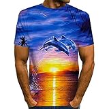 Wijider Kurzarmhemden Herren，Unisex 3D T-Shirt Mit Delfin-Print ， Atmungsaktive Kurzarm-Oberteile Für Herren Summer Beach T-Shirt Bluse-XXXXL