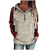 Overdose Damen Oberteile Pullover mit Taschens T-Shirts Loose Sweatshirts Herbst Hoodie Kordelzug Langarm 1/4 Reißverschluss Sweatanzüge Mit Kapuze Mode Retro Tops Casual Bluse(A-grau,L)