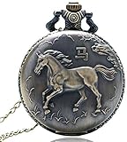 Bronze Vintage Zodiac Pferd Quarz Taschenuhr Halskette Anhänger Anhänger Uhren für Männer Frauen Beste Geburtstagsgeschenk für Kinder Taschenuhr Geschenke für die F