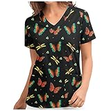 Graceyo Kasacks Damen Pflege Leopard Drucken Medizinische Bluse Kurzarm V-Ausschnitt Pfleger T-Shirt Arbeitsuniform Schlupfkasack Arbeitskleidung Atmungsaktiv Pflegebekleidung Uniformen Pfleg