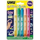 UHU Glitter Glue Glow in the Dark, Kleber zum Basteln, Dekorieren und kreativen Gestalten der im dunkeln leuchtet, 5 x 10