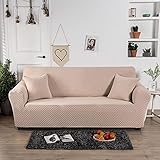 Carvapet Elastischer Sofabezug Sofahusse Gestrickte Couchbezug Sofa Couch Überwürf Couchhusse Schutz für Sofa（Beige,2 Sitzer）