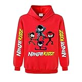 Ninja Kidz Mädchen Hoodie Jungen Pullover Kinder Top Sweatshirt Pullover, rot, 11-12 J