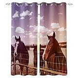 FTCAKET Bedding Vorhang Lila Kinderzimmer Vorhang Tier Pferd 3D-Digitaldruckvorhänge Für Balkontür Mit Ösen 2Er Set Schlaufenvorhang Wohnzimmer 140x160 cm ( Breite x Höhe)