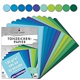 MarpaJansen Tonzeichenpapier 10 Blau/Grünton Farben, DIN A4, 30 Bogen, 130 g/m², Blauer Eng