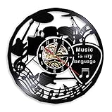 3D -Uhr Wohnzimmer 12' Gitarre Schlagzeug Musik Band Design Vinyl Schallplatte Wanduhr Musik ist Meine Sprache Wanduhr Musiktheater Dekor Geschenk für Musikliebhab