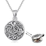 Medaillon Kette Silber 925 Oxidiert Rose Blume Medaillon Foto Anhänger Kette Amulett zum öffnen für Bilder Foto Amulett Halskette Familie Valentinstag Muttertags Geschenke für Damen/Mutter/T