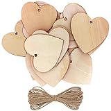Kurtzy 50-er Pack Holzherzen mit 10m Jute Schnur - 10x10cm Streudeko Set Holz Herzen Unbehandelt mit Loch zum Beschriften – Holzherz Deko für Hochzeit, Party, Jubiläum, Geschenkanhänger, zum B