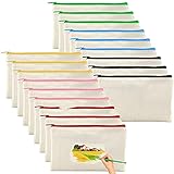 Stoff Federmäppchen, 12 Stück Reißverschluss Federmäppchen Bemalen, Segeltuch Federmäppchen Mit Reissverschluss, Diy Reißverschluss Leinwand Blanko Stoffbeutel für Bleistiftkosmetik Aufbew