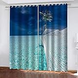 TTBBBB Blickdicht Vorhang Für Wohnzimmer Blaue Wellenseelandschaft B 183 x H 160 cm Soft Blickdicht Vorhang Gardinen Raumverdunkelung mit Ösen Ösenvorhang für Schlafzimmer Wohnzimmer 2er S