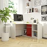 Eck-Computertisch mit Stauraum - Home-Office-Schreibtisch mit Schubladen und Regalen - Schreibtisch und Schubladenschrank - 120 cm - Rot Hochg