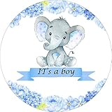 Leowefowa 2,2x2,2m Kreis Runde Polyester Fotohintergrund Douche de bébé Nouveau née De bébé Garçon Bleu L'éléphant Floral Fotografie Hintergrund Fotoshoot Fotostudio Requisiten Party Photo B