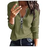Hirolan Damen Sweatshirt Gerippter Pullunder Top Sexy Grosse GröSsen Oberteile Kurze Tops Casual V-Ausschnitt Farbverlauf Kontrastfarbe Lang