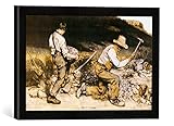 Gerahmtes Bild von Gustave Courbet Die Steinklopfer, Kunstdruck im hochwertigen handgefertigten Bilder-Rahmen, 40x30 cm, Schw
