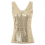 GRACE KARIN Damen Shimmer Glam Tops Pailletten verziert Sparkle V-Ausschnitt Ärmellos Tunika Tank Bluse 2XL Golden CL011080-3